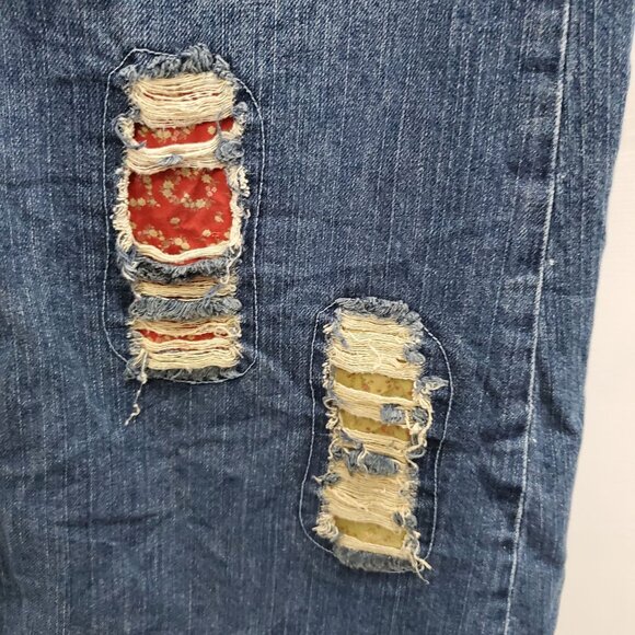 Hippie Junior's‎ Y2K Distressed Country Patch Boho Long Denim Maxi Skirt 7/28 - Picture 2 of 14